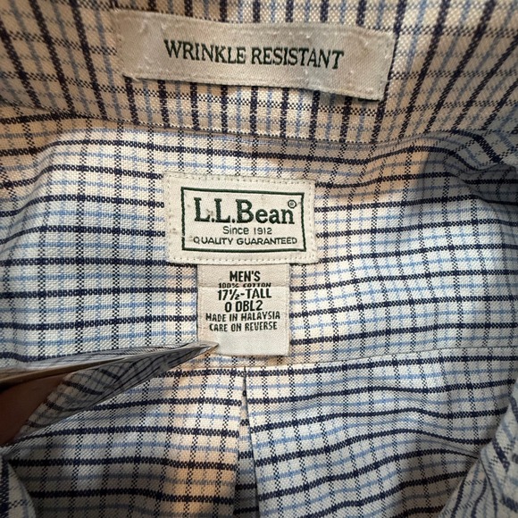 L.L. Bean Wrinkle-Resistant Short Sleeve Button-Down Shirt Men 17.5 Tall - Picture 3 of 9